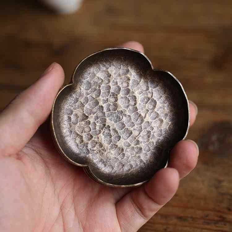 カップマット 純手工 銅製コースター 日本風 断熱 海棠 錫 銀 茶托 茶道用品 アンティーク風