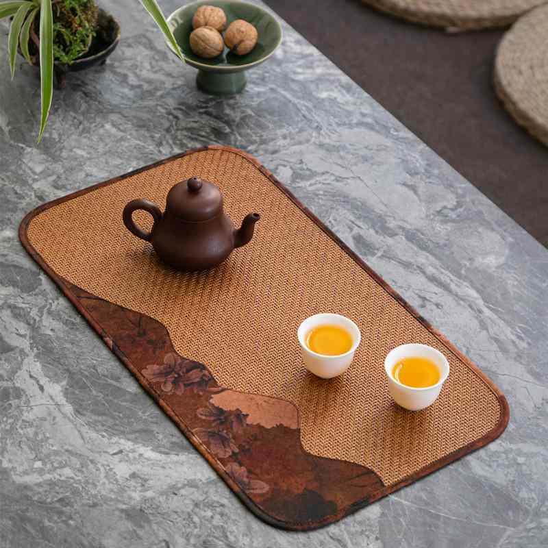 茶托 茶道具 断熱パッド 禅意 中華風 レトロ 藤模様 草編み 布製 両面 茶台 ドライ泡立てパッド 清蓮 ..