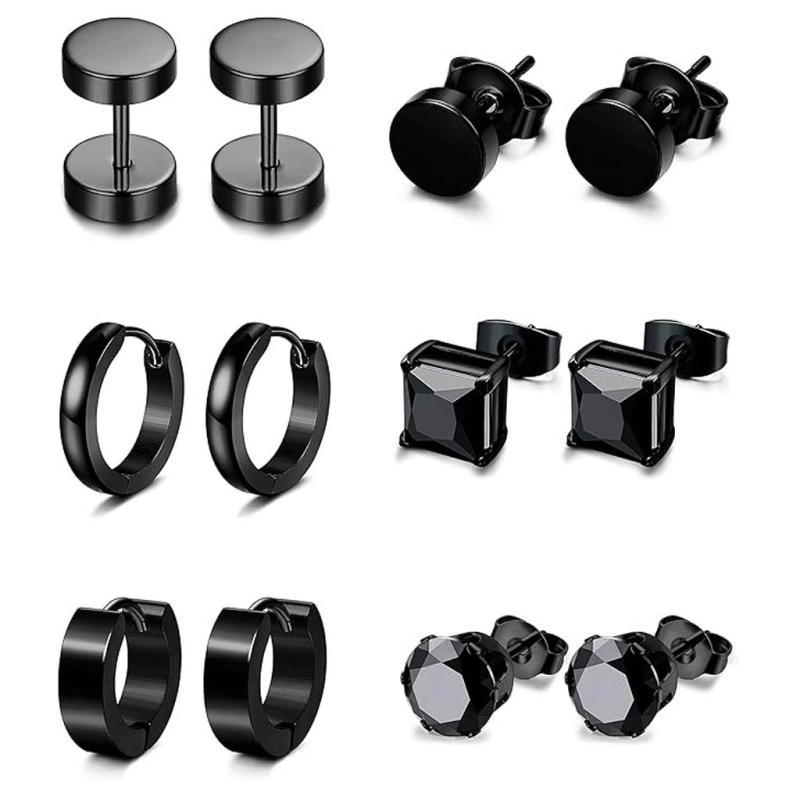 ピアス メンズ 男性用 ステンレス製 ブラック 十字架 フープ イヤリング セット 電気メッキ加工 幾何学型 ファッション 通勤 スタイル