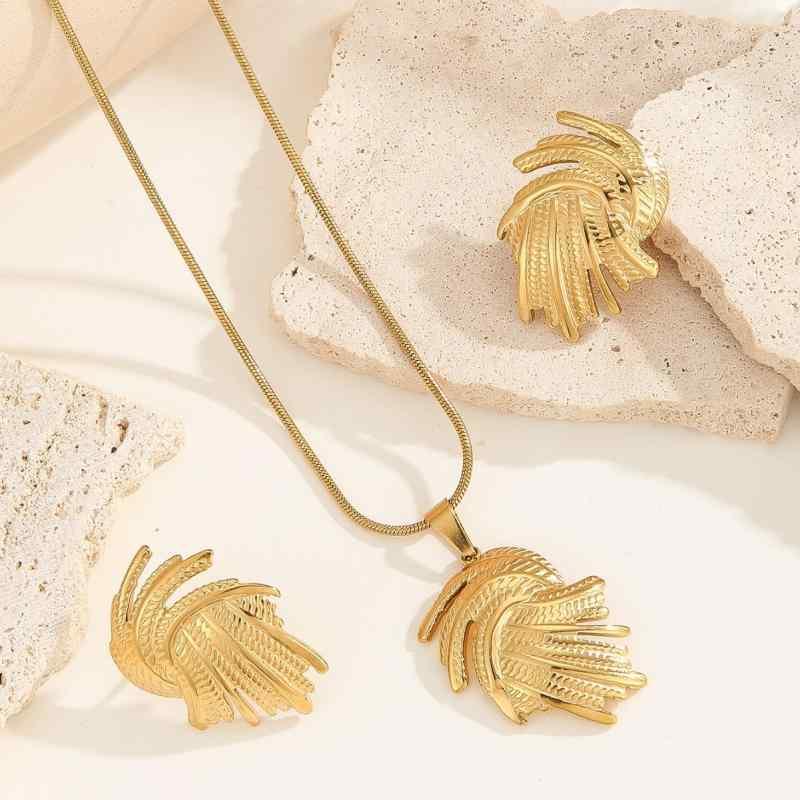 ネックレス &amp; イヤリング セット 男女兼用 チタン鋼 ゴールド 電気メッキ 麦穂 植物 花柄 ファッシ..