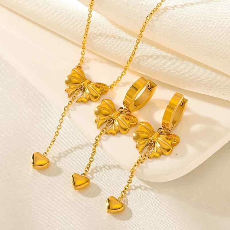 ネックレス レディース 蝶々 結び ハート タッセル ペンダント チョーカー セット チタン鋼 電気メッキ..