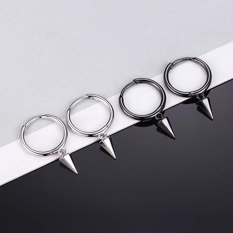 ピアス 男性用 S925 シルバー 幾何学模様 リベット 六角形 イヤリング ヒップホップ パンク 白金色 黒色