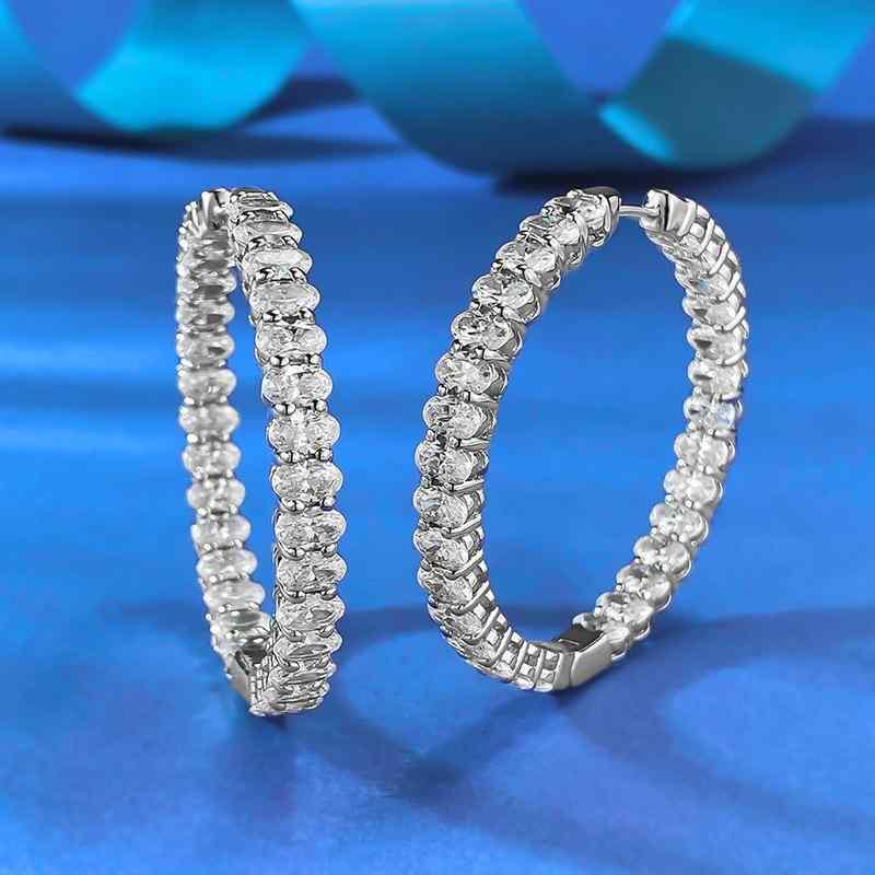 ピアス レディース S925 シルバー ジルコニア 3*5mm 楕円形 フル エタニティ フープピアス 大ぶり シルバー925 銀 アレルギー対応 金属アレルギー対応 オフィス パーティー 結婚式 フォーマル 普段使い