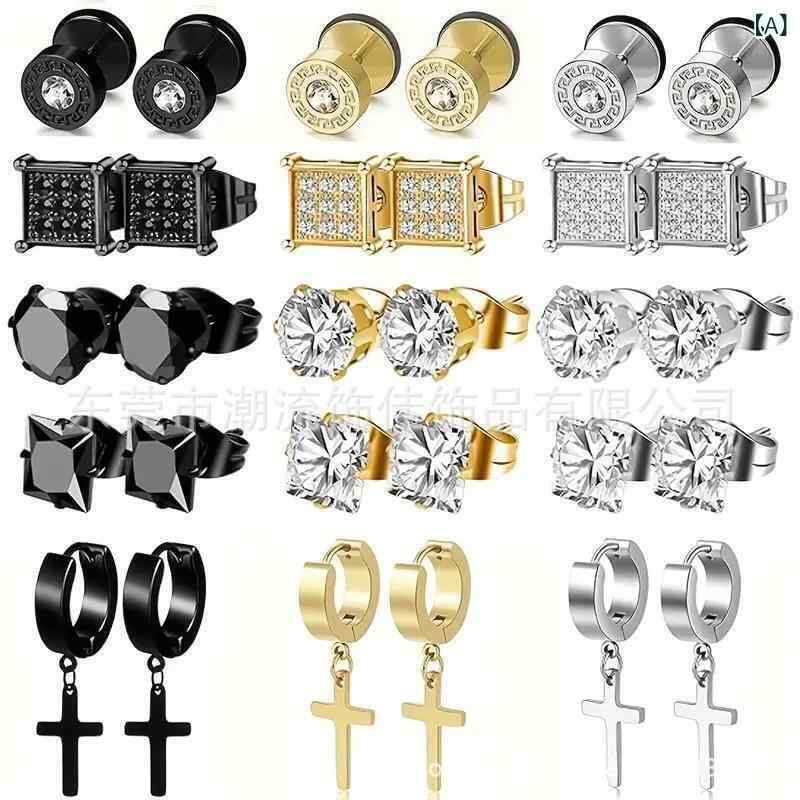 ピアス メンズ 男性用 ステンレス製 イヤーカフ イヤリング セット ドロップ 幾何学模様 アルファベッ..