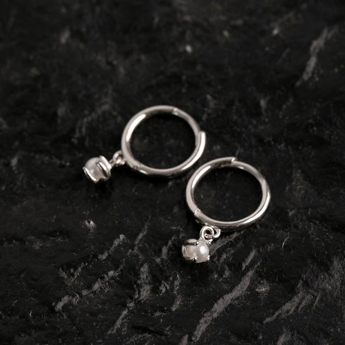 イヤリング メンズ レディース シルバー 小さめ ミニ パール 真珠 フープ ドロップ 幾何学模様 U字 電..