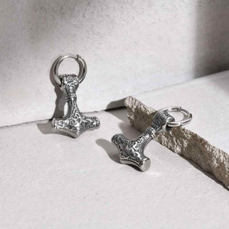 ピアス メンズ 男性用 ステンレス製 雷神のハンマー 幾何学模様 ヒップホップ ファッション アクセサリ..