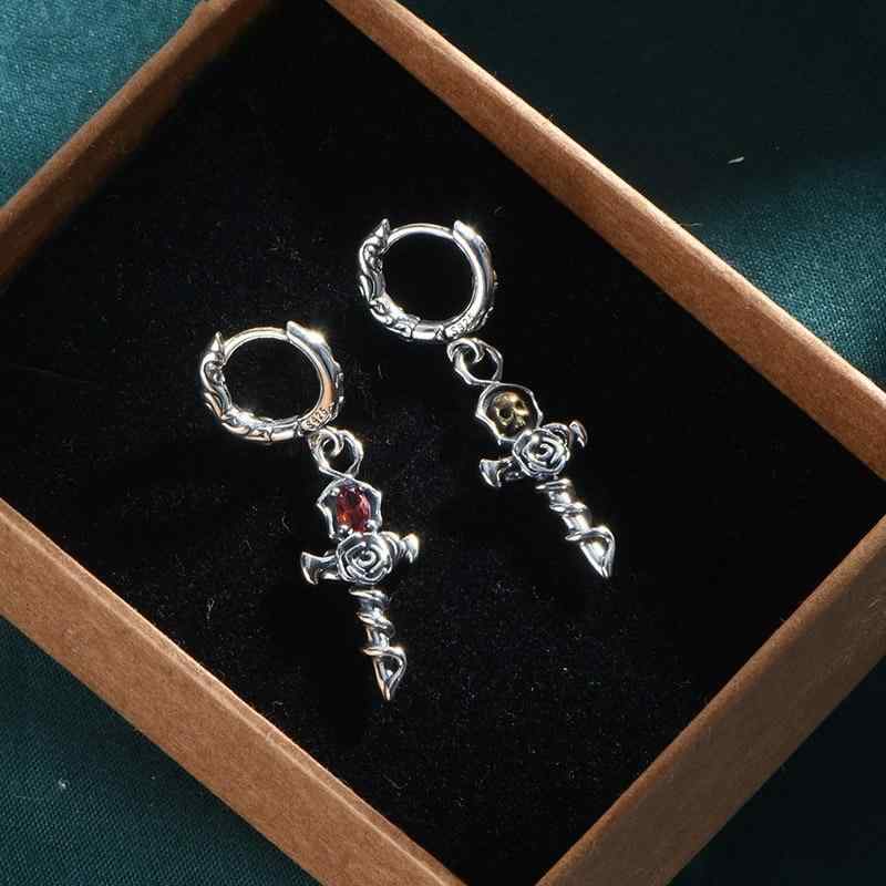 ピアス メンズ 男性用 シルバー925 電気メッキ加工 ヴィンテージ風 スカル ドクロ クロス 十字架 レデ..