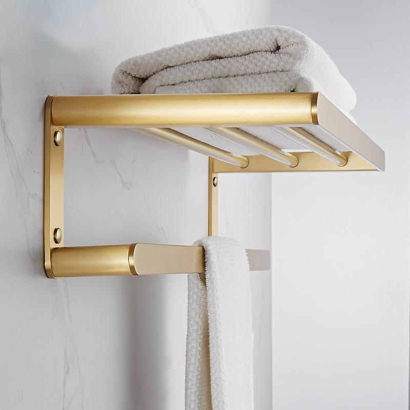 タオルラック 壁掛け 浴室 収納棚 アルミ合金 ゴールド バスタオル掛け 酸化処理 シンプル