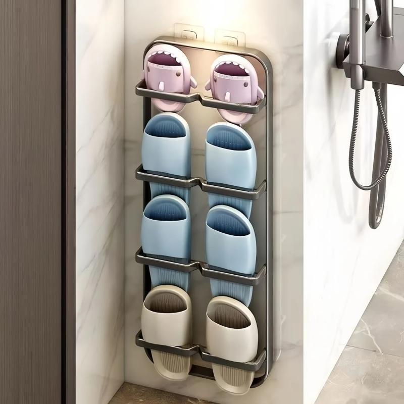スリッパ ラック 浴室 壁掛け 水切り 収納 2段 ガンメタル 3段 ガンメタル 4段 ガンメタル 2段 パールホワイト 鉄製 穴あけ不要 10kg 耐荷重
