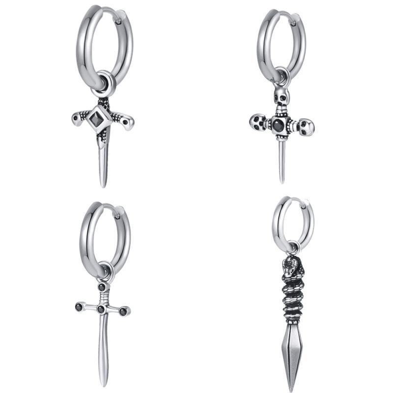 ピアス メンズ 男性用 ステンレス 十字架 ジルコニア イヤリング レトロ ヴィンテージ アクセサリー 刻印 文芸 普段使い