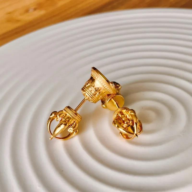 ピアス 男女兼用 チベット風 金剛鈴 杵 電気メッキ加工 星形 民族風 レトロ 開運 ラッキーアイテム