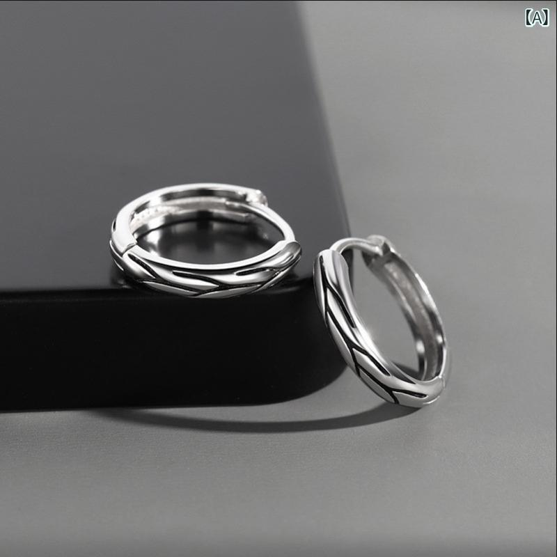 ピアス レディース 韓国風 シルバー 小さめ イヤリング レトロ 幾何学模様 ストライプ 電気メッキ加工 ファッション 通勤 白K