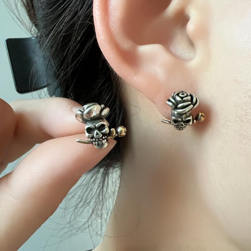 ピアス 男女兼用 スカル ローズ ドクロ 花柄 髑髏 イヤリング 電気メッキ加工 個性 アクセサリー クール