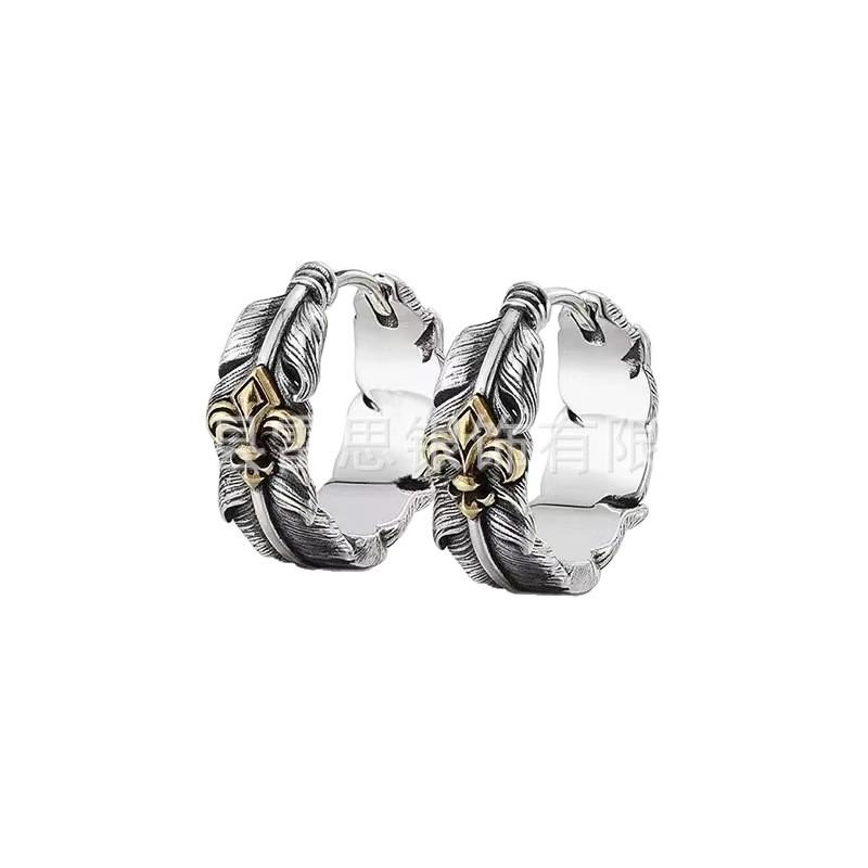 イヤリング メンズ 小さめ 羽 フェザー シルバー925 金属 アレルギー対応 スタッド ピアス 男性用 イヤ..