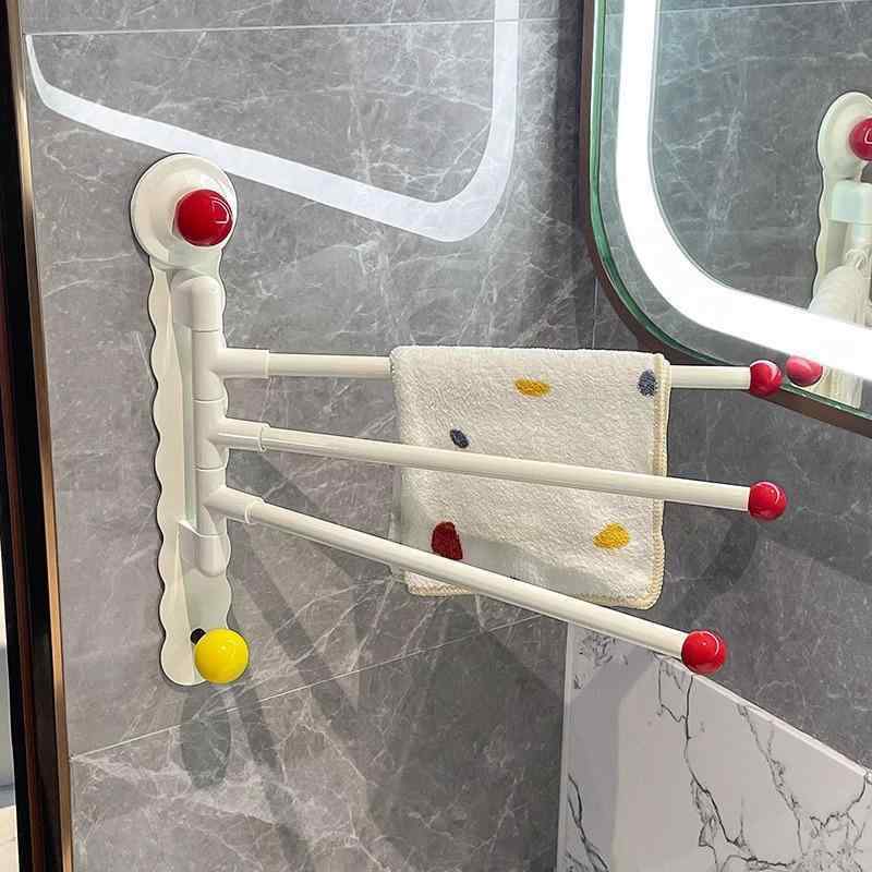 タオルハンガー バスルーム 洗面所 壁掛け 回転式 吸盤式 伸縮 多機能 イエロー