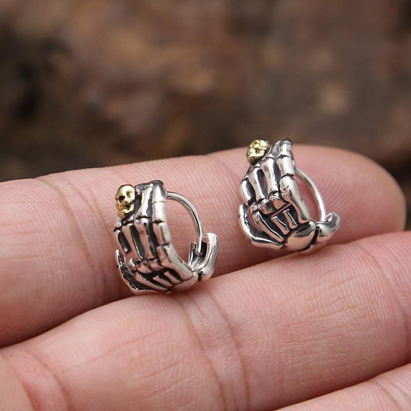 ピアス s925 シルバー 男女兼用 パンク スカル ドクロ 指輪 リング クリエイティブ イヤリング トレン..