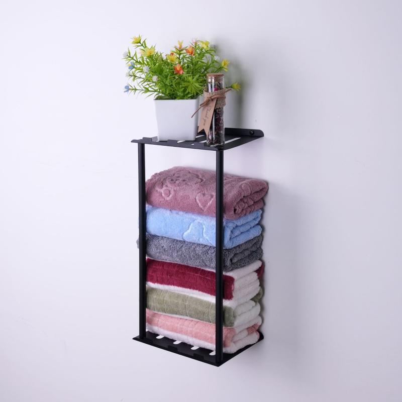 浴室 ラック 壁掛け 棚 伸縮式 タオル掛け 洗面所 収納棚 メタル 2段 ブラック