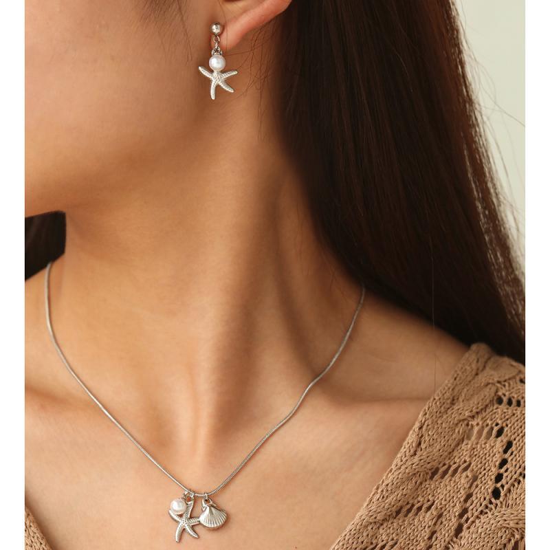 アクセサリー レディース 海星 貝殻 ネックレス ブレスレット イヤリング セット ステンレス 電気メッ..