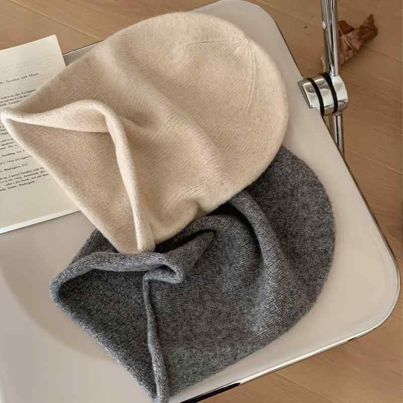 Knit Hat - 帽子 レディース 秋冬 ニット帽 ウール 混紡 小顔効果 防寒 あったか 暖かい ビーニー 深め 大きめ ゆったり 伸縮性 おしゃれ かわいい カジュアル 無地 シンプル 防風 女性 ミセス シニア ファッション