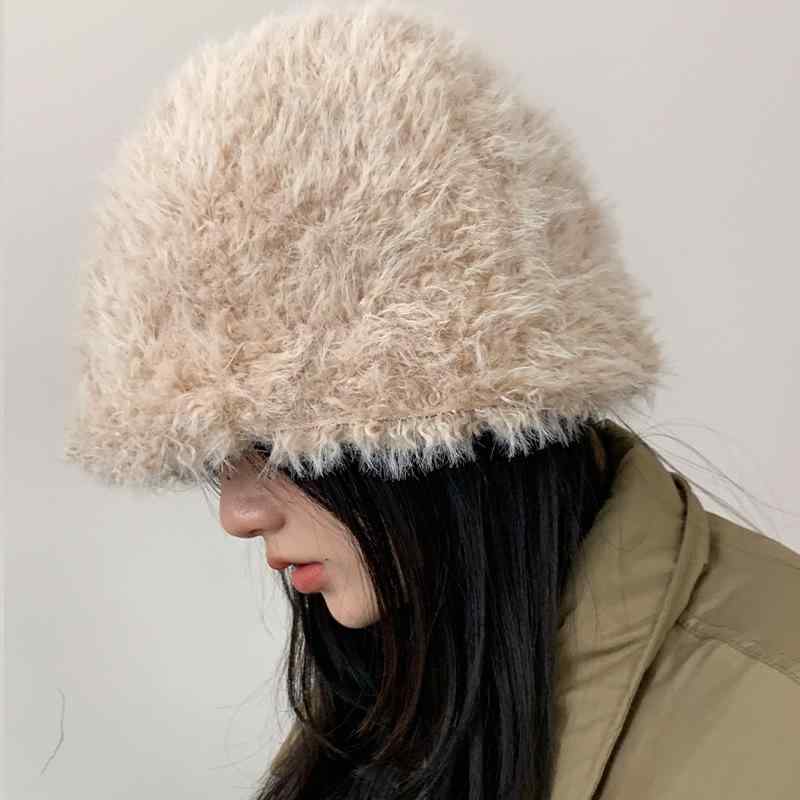帽子 レディース バケットハット 秋冬 防寒 保温 小顔効果 暖かい ふわふわ もこもこ 無地 かわいい おしゃれ カジュアル ファッション コーヒー色 ブラック ピンク グレー オフホワイト