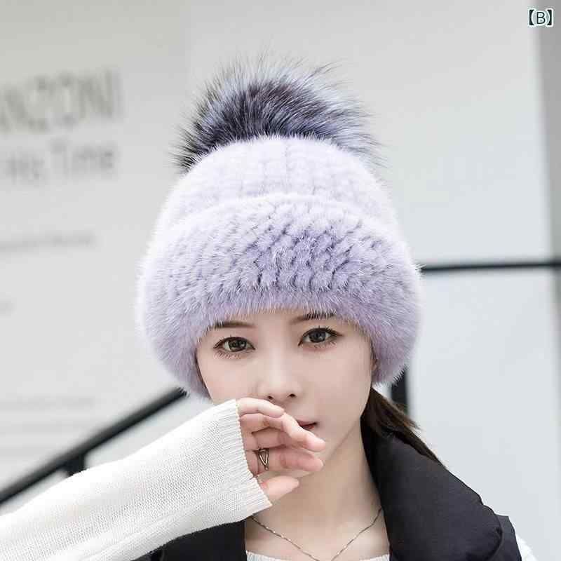 帽子 レディース ミンクファー 秋冬 防寒 暖かい ニット帽 ビーニー リアルファー ポンポン付き かわいい おしゃれ 赤 紫 ブラック ベージュ ピンク 十字貂色 カフェオレ 日光色 ワインレッド ダークグレー