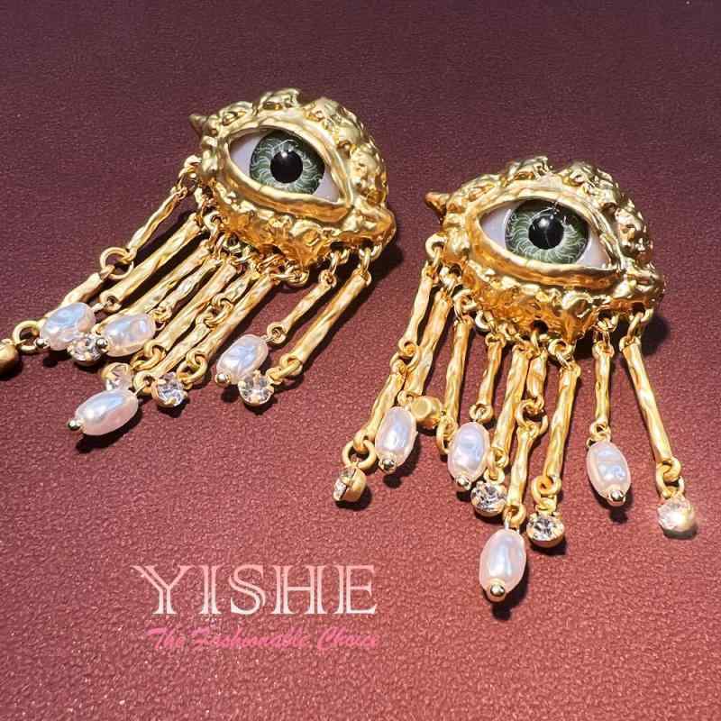 イヤリング レディース 女性用 アンティーク レトロ 水晶 クリスタル ゴールド 電気メッキ加工 ドロッ..