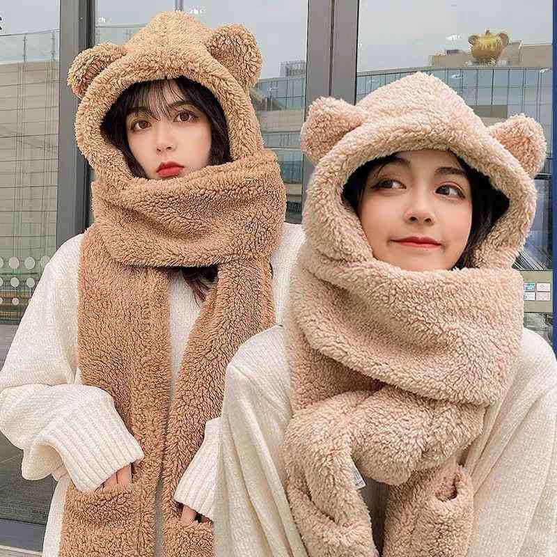 帽子 レディース 秋冬 熊 ベア ニット帽 マフラー 手袋 3点セット かわいい 防寒 ...