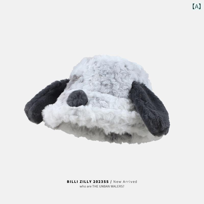 帽子 レディース 犬耳 バケットハット 秋冬 防寒 保温 小顔効果 かわいい ふわふわ もこもこ アニマル 暖かい 普段使い