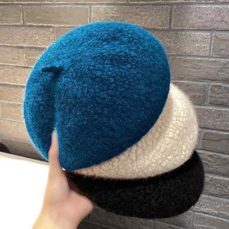 ベレー帽 レディース 秋冬 大颗粒 毛 絨毯 画家帽 接触冷感 ニット 蓓蕾帽 小顔効果 ベージュ系 ブラック系