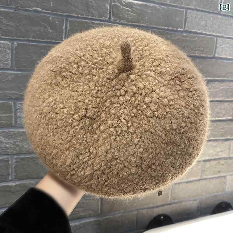ベレー帽 レディース 秋冬 大颗粒 毛 絨毯 画家帽 接触冷感 ニット 蓓蕾帽 小顔効果 ベージュ系 ブラック系