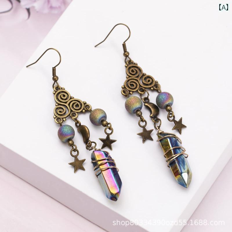 ピアス レディース 女性用 幾何学模様 星柄 ドリームキャッチャー風 古青 亜鉛合金 オリジナル デザイン アレルギー対応 普段使い パーティー