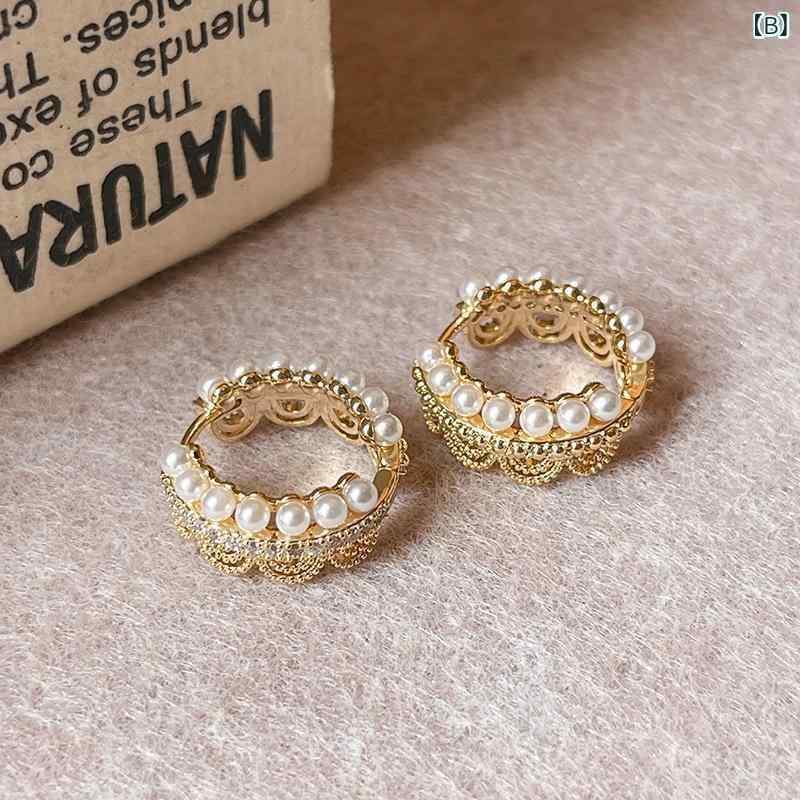 イヤリング レディース クラウン パール レース シルバーカラー 金色 高見え ファッション おしゃれ