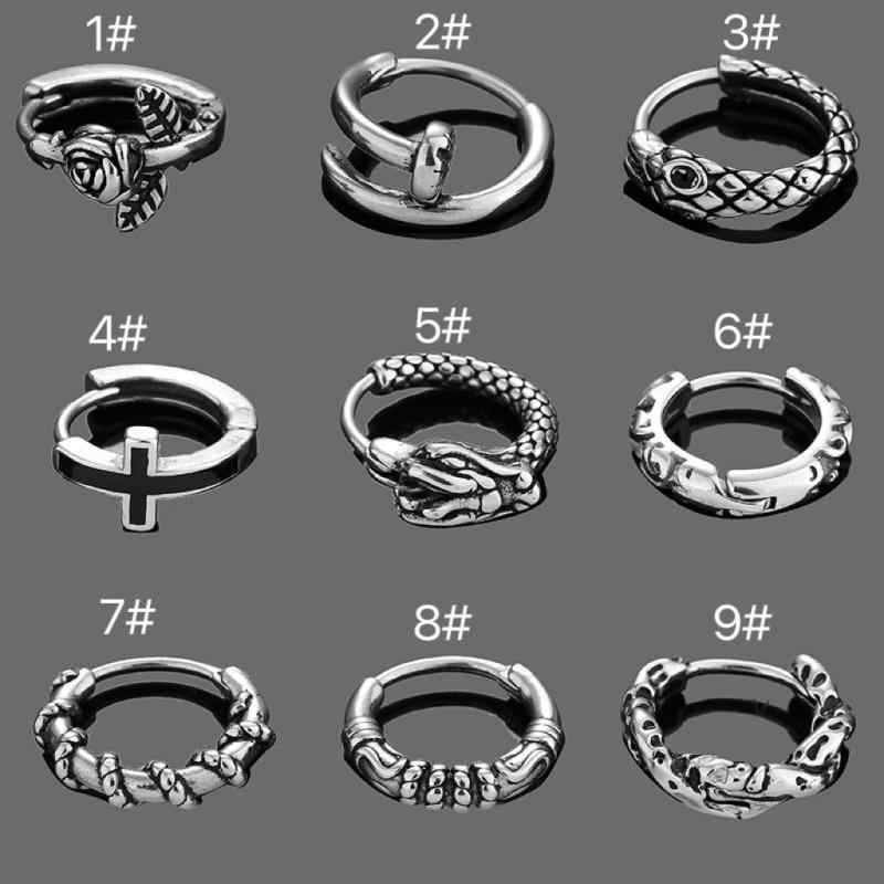ピアス メンズ 男性用 ステンレス 鋳造 フープピアス クロス 十字架 スネーク ヘビ 蛇 デザイン シルバー