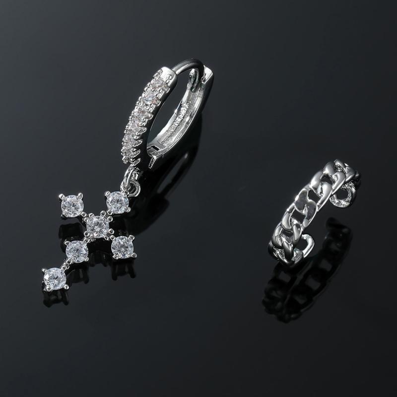 ピアス メンズ 男性用 ジルコニア クロス 十字架 イヤリング イヤーカフ ヒップホップ パンク 電気メッ..