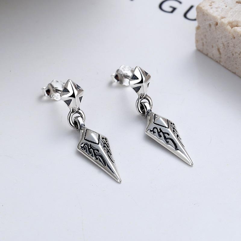 ピアス 男女兼用 S925 シルバー 菱形 花柄 イヤリング ファッション ロック アクセサリー