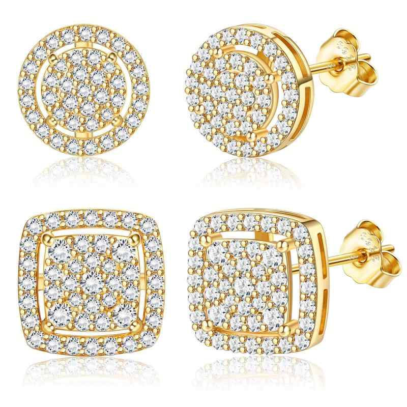 ピアス メンズ 男性用 幾何学模様 ジルコニア シルバー ゴールド ブラック 電気メッキ加工 ヒップホッ..