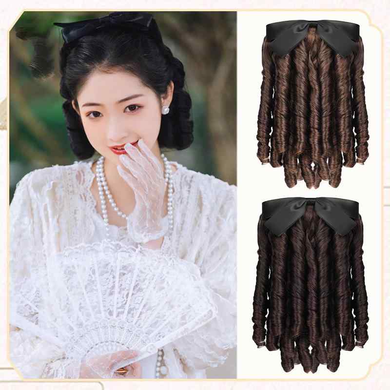 ウィッグ レディース ロール巻き ロングヘア レトロ チャイナドレス ヘアスタイル 金粉世家風 白秀珠 ロリータ ポニーテール 高温糸 古典 巻き髪 黒髪 茶髪 普段使い パーティー イベント