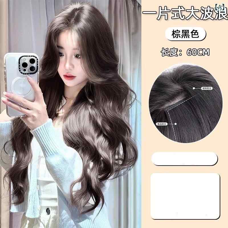 ヘアピース レディース 女性用 ロング カール ワンタッチ エクステ 50cm 60cm 棕色 黒髪 茶髪 自然 巻き髪 大波 ウェーブ ボリューム アップ イメチェン 2