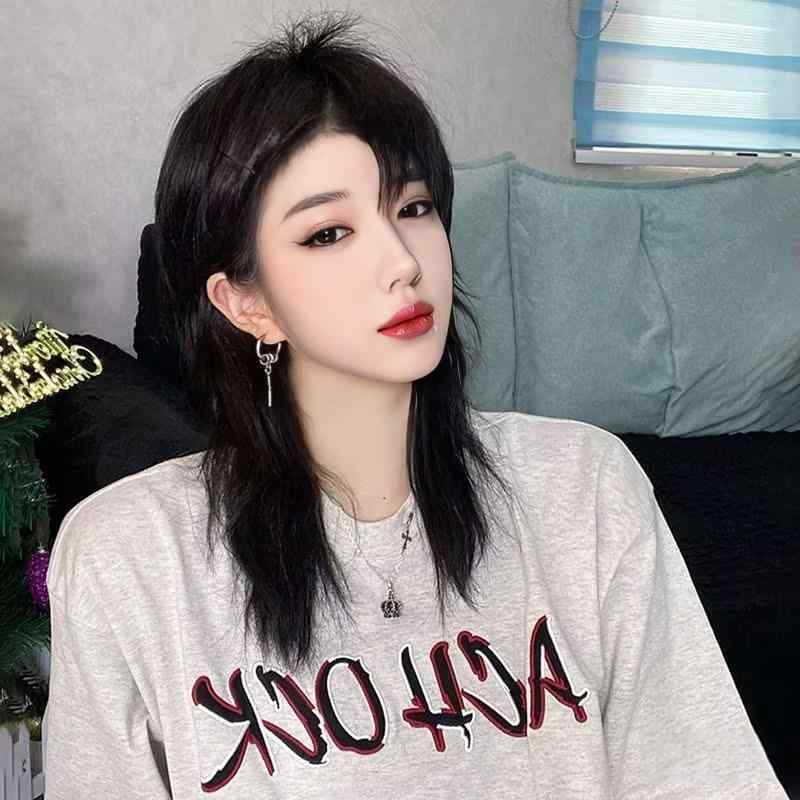 ヘアピース レディース ウルフカット ショート 付け毛 ワンタッチ 簡単 自然 黒髪 茶髪 部分ウィッグ