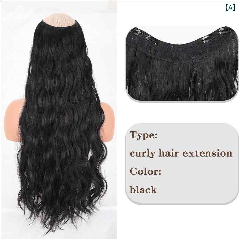 ヘアピース レディース V型 ワンタッチ エクステ ウェーブ 45cm 55cm 65cm 黒髪 茶髪 高温丝 装着簡単 イメチェン