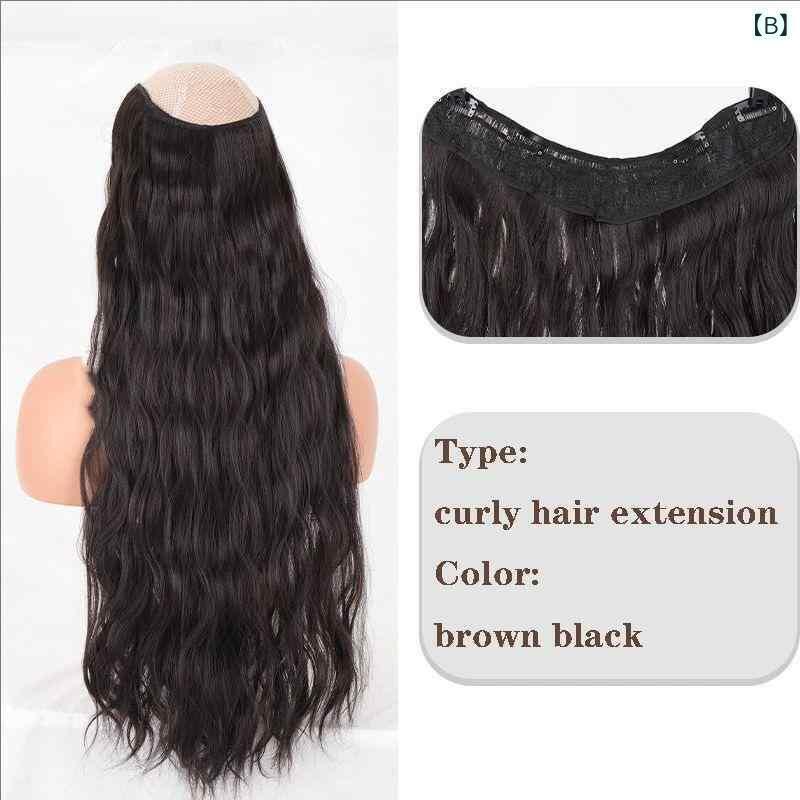 ヘアピース レディース V型 ワンタッチ エクステ ウェーブ 45cm 55cm 65cm 黒髪 茶髪 高温丝 装着簡単 イメチェン