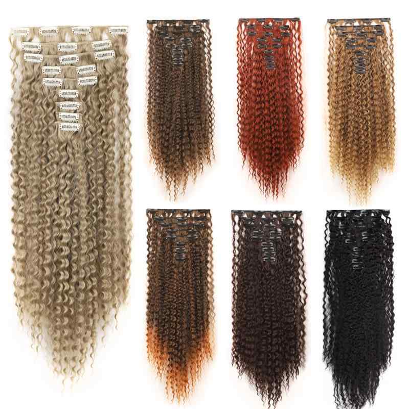 ヘアエクステンション レディース 黒人巻き髪 外巻き ロング カール 9点セット 50cm