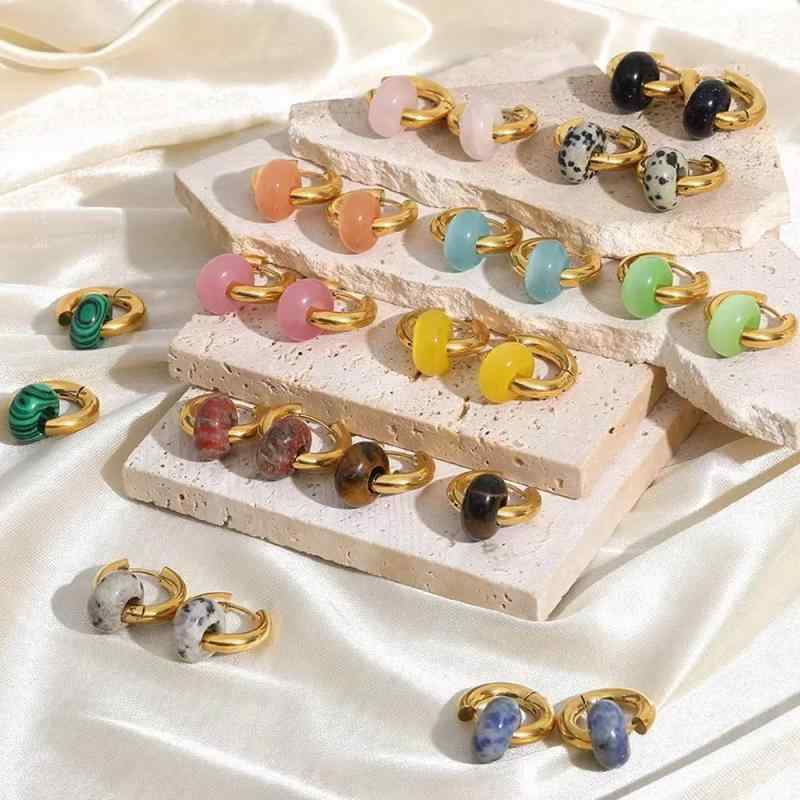 Tourmaline - ピアス レディース 天然石 18K 金 ステンレス 金属アレルギー対応 ドロップピアス フープピアス 幾何学模様 レトロ 文芸復古風 アクセサリー ジュエリー