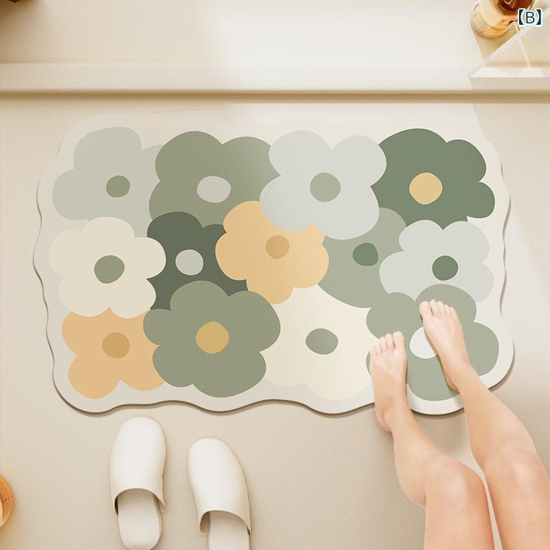 バスマット 珪藻土 速乾 吸水 滑り止め 浴室 洗面所 脱衣所 ドアマット 幾何学模様 花柄 薄型 厚型 北欧 おしゃれ かわいい ブルー グリーン ブラウン