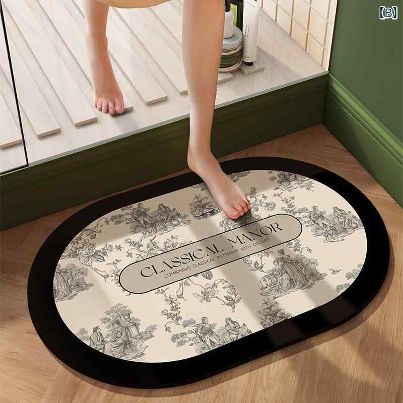 バスマット 珪藻土 ソフトタイプ 浴室マット ドアマット 滑り止め 吸水 速乾 洗面所 脱衣所 足拭きマット 幾何学模様 かわいい おしゃれ 40x60cm