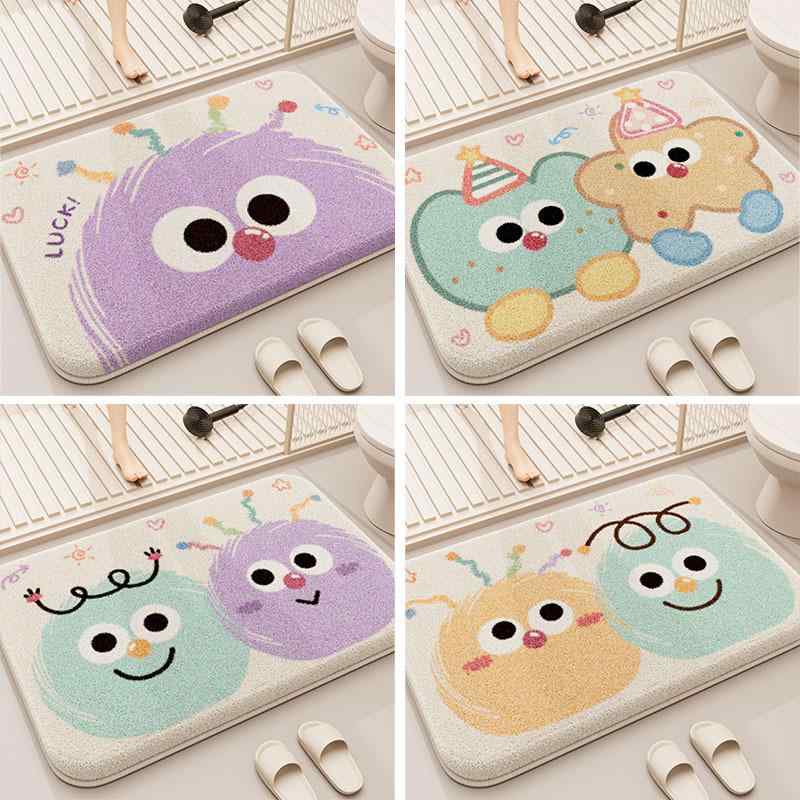 マット 防汚 滑り止め ホーム かわいい 浴室 トイレ 吸水 フットマット ポリエステル繊維 毛球粉 毛球藍黄 毛球紫 毛球藍 毛球藍紫 誕生日 オレンジ ブルー かわいい ダックスフント 犬 ボヘミアン 猫 ハンバーガー