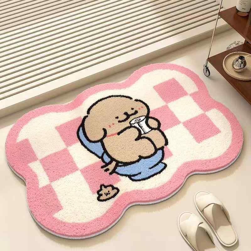 玄関マット バスマット ポリエステル 繊維 犬 花柄 かわいい 柔らかい 滑り止め付き 寝室 リビング 40×..