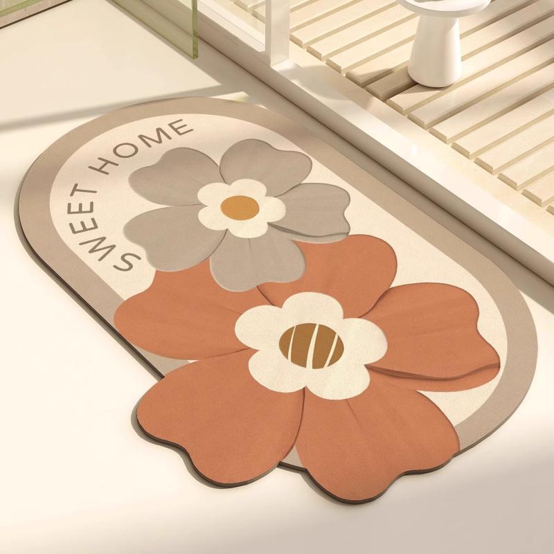 バスマット 珪藻土マット 浴室足ふきマット トイレマット ドアマット 玄関マット カーペット 吸水速乾 滑り止め付き 植物柄 寝室 浴室 ..