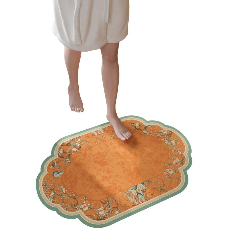 バスマット 珪藻土 新中式 桃 花柄 吸水 速乾 滑り止め 浴室 トイレ 玄関 マット