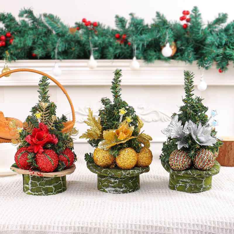 クリスマスツリー ミニ 卓上 22cm オーナメント付き 赤 金 銀 クリスマス デコレーション